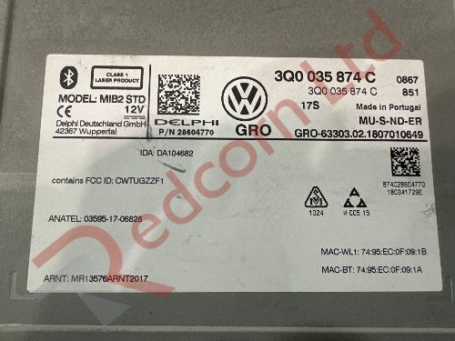 VOLKSWAGEN GOLF MK7 2017-2020 Sat  Nav Head Unit No Code